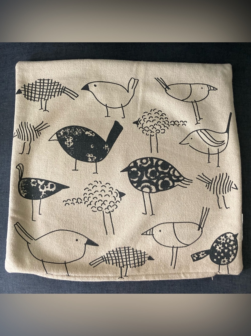 Newport Beige Burlap Pair of Black Drawn Birds on Throw Pillow Covers 20” X 20”